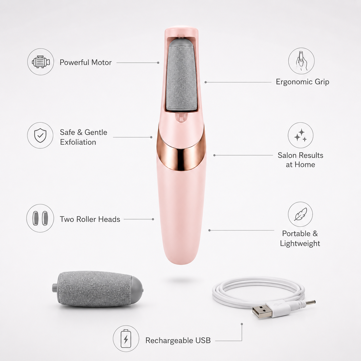 Pretty Girl Rechargeable Electric Callus Remover Foot File – Portable Pedicure Tool for Smooth Dry & Cracked Heels