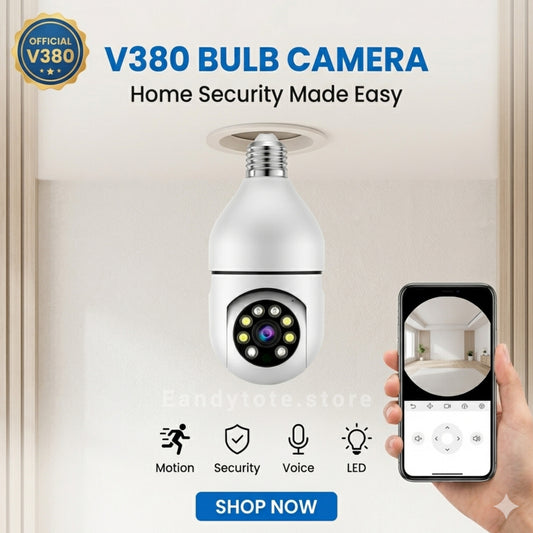 V380 Pro 360° Light Bulb Security Camera – 1080P HD Wireless WiFi Surveillance Camera with Night Vision & Motion Detection