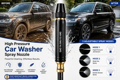 High Pressure Car Washer Spray Nozzle | Adjustable Garden Hose Water Spray Gun with Brass Connector for Car Washing, Patio & Garden Cleaning