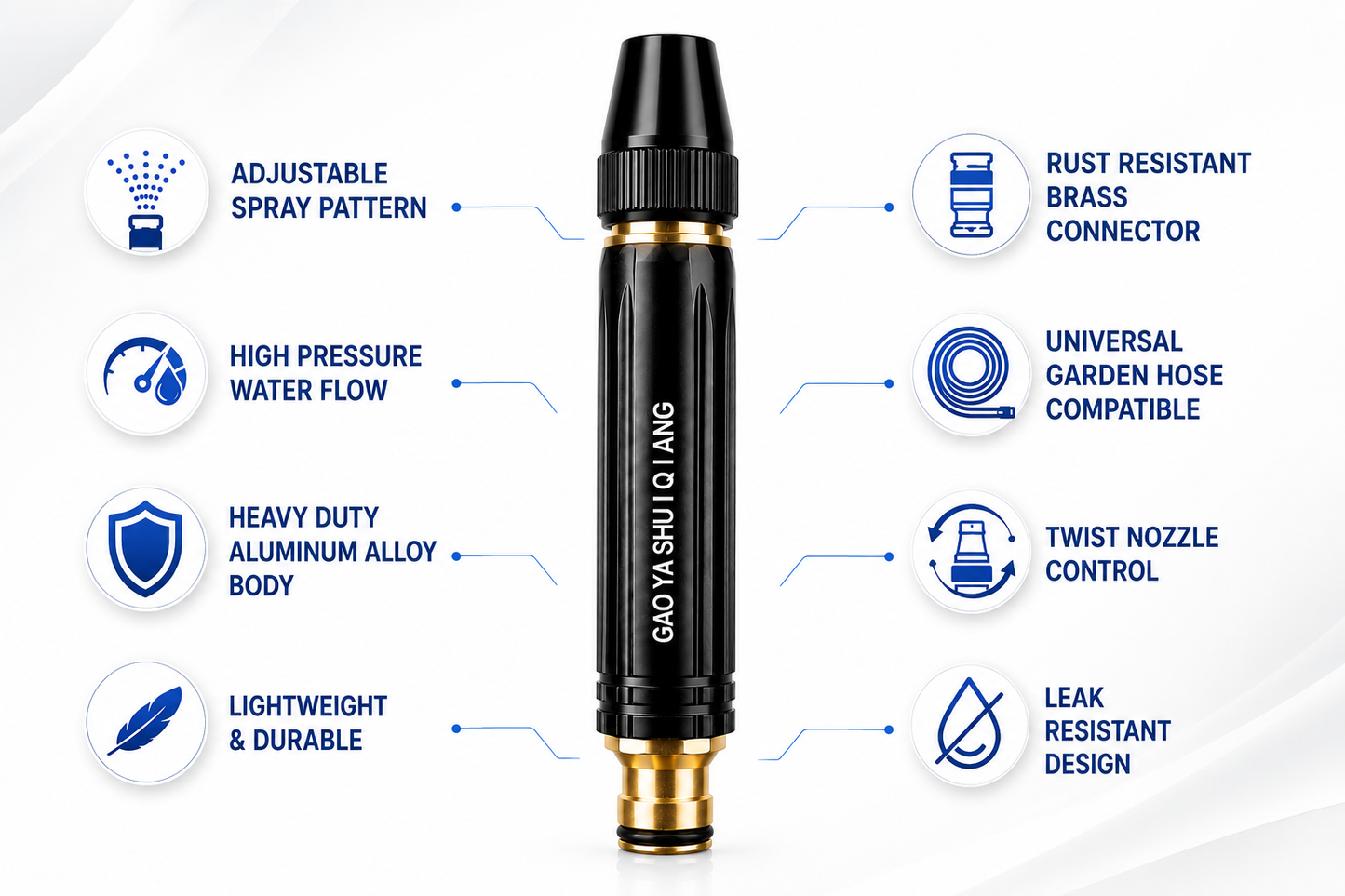 High Pressure Car Washer Spray Nozzle | Adjustable Garden Hose Water Spray Gun with Brass Connector for Car Washing, Patio & Garden Cleaning