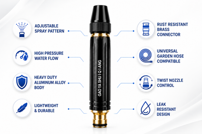 High Pressure Car Washer Spray Nozzle | Adjustable Garden Hose Water Spray Gun with Brass Connector for Car Washing, Patio & Garden Cleaning