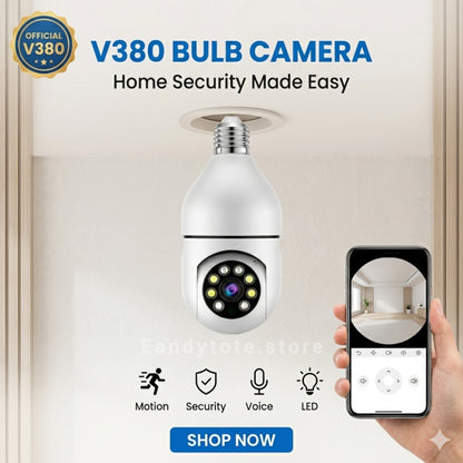 V380 Pro 360° Light Bulb Security Camera – 1080P HD Wireless WiFi Surveillance Camera with Night Vision & Motion Detection